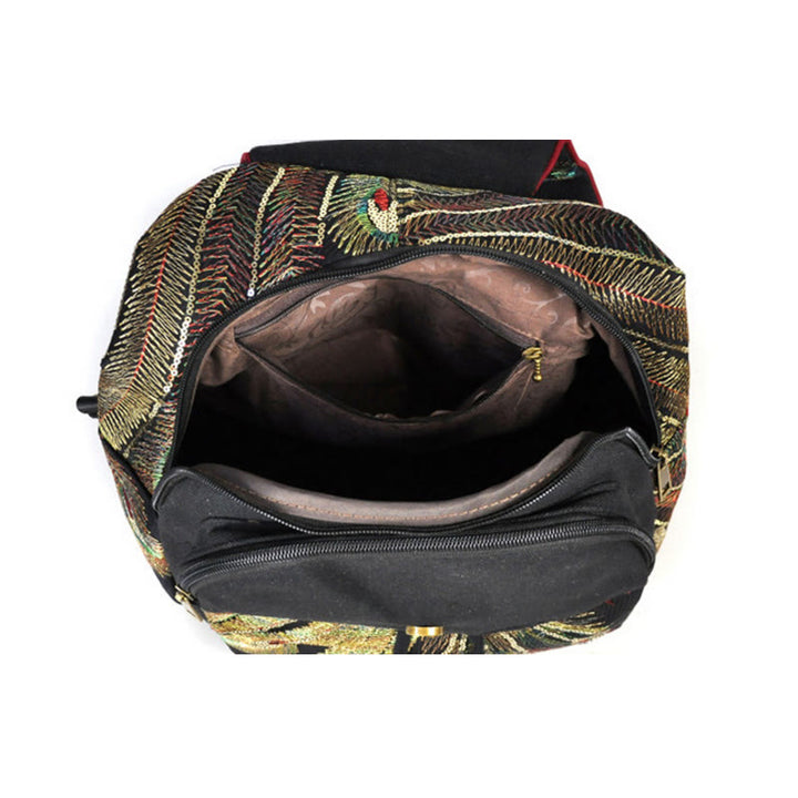 Peacock Embroidery Canvas Tassel Backpack - image 4