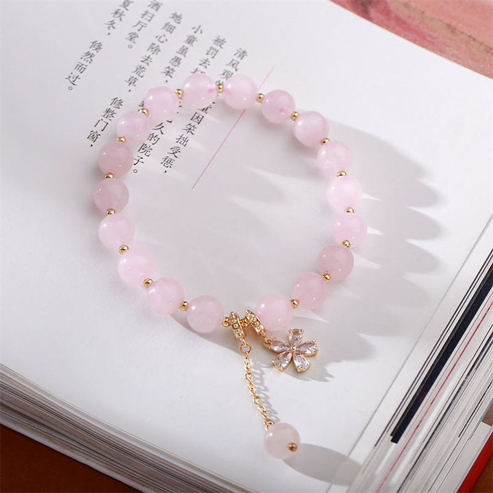 Natural Pink Crystal Plum Blossom Love Bracelet - Pink Crystal(Soothing♥Warmth) - image 0