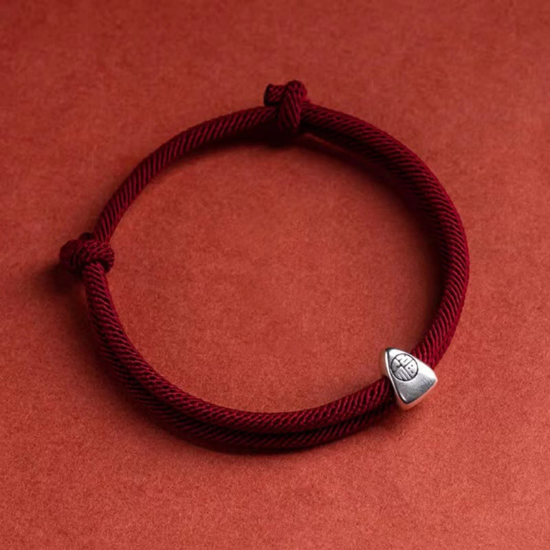 Buddha Stones 925 Sterling Silver Fu Character Blessing Handmade Braided Bracelet - image 2