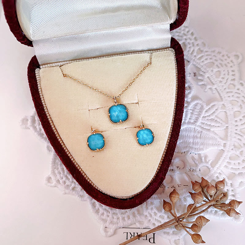 Buddha Stones 925 Sterling Silver Plated Gold Turquoise Protection Ring Earrings Necklace Pendant Set