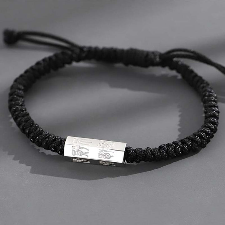 Buddha Stones 925 Sterling Silver Letter Engraving Blessing String Bracelet - Black(Bracelet Size 18-24cm) - image 7