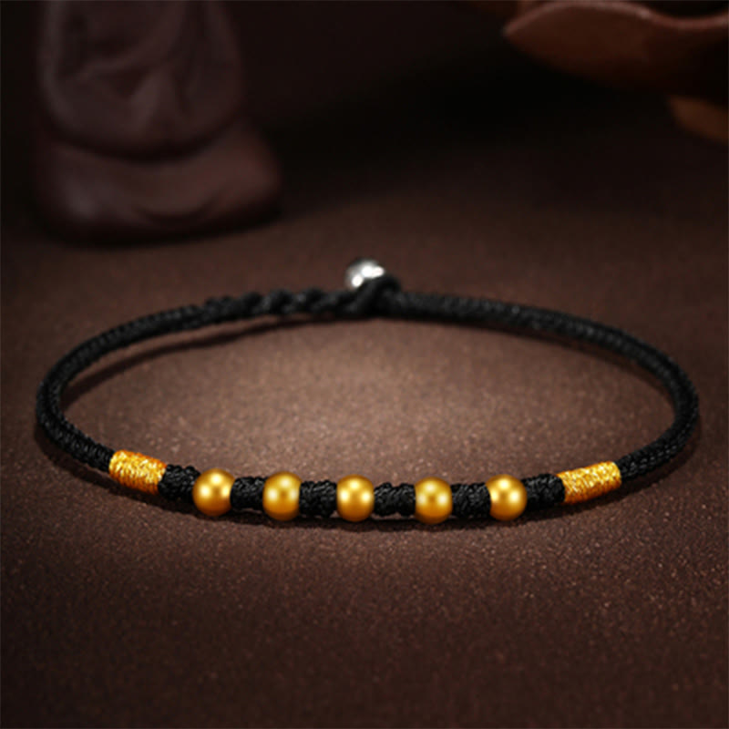 Buddha Stones 999 Gold Beads Luck King Kong Knot Handmade Braided Protection Bracelet