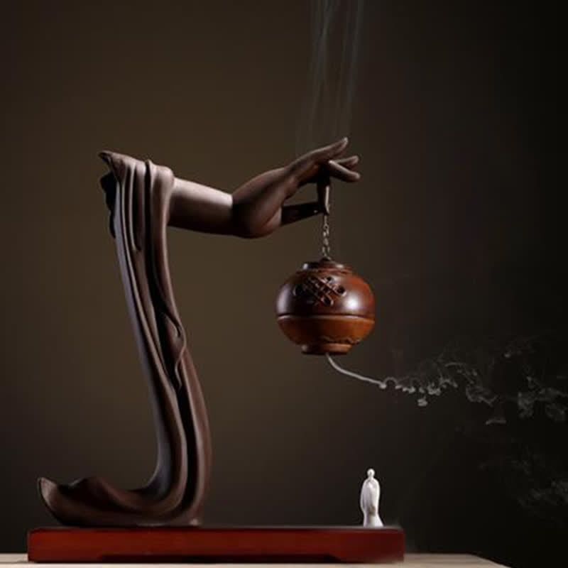 Tibetan Lotus Blessing Ceramic Incense Burner Decoration - Brown - image 6