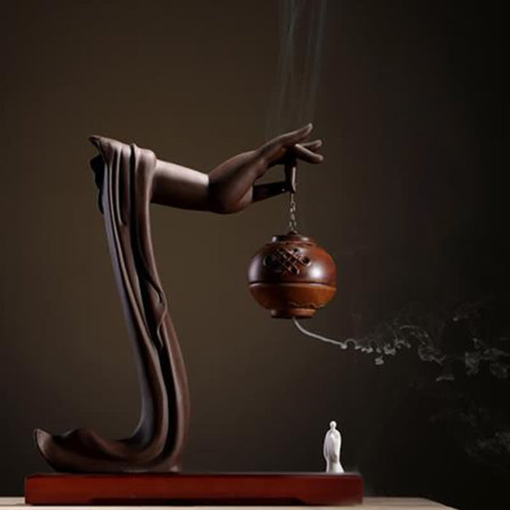 Tibetan Lotus Blessing Ceramic Incense Burner Decoration - Brown - image 6