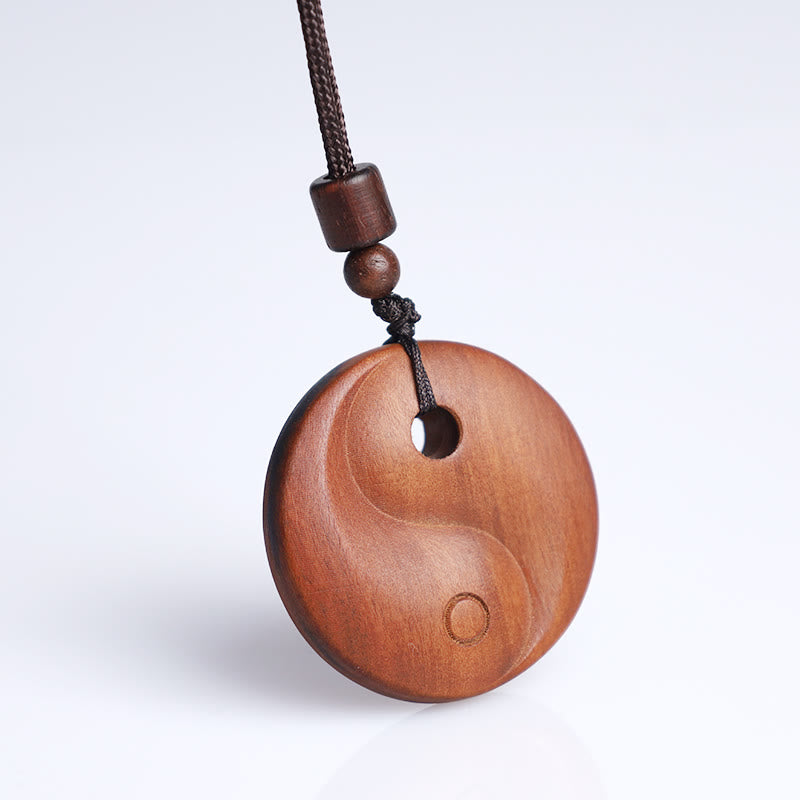 Buddha Stones Lightning Struck Jujube Wood Yin Yang Luck Protection Necklace Pendant