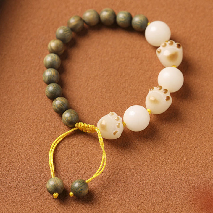 Buddha Stones Natural Green Sandalwood Bodhi Seed Cat Paw Claw Cure Bracelet - image 2