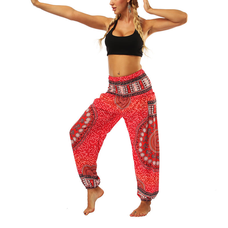 Buddha Stones Boho Loose Geometric Elephant Pattern Harem Trousers Women's Yoga Pants