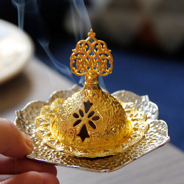 Gold Leaf Coaster Spiritual Mini Alloy Metal Incense Burner - image 22
