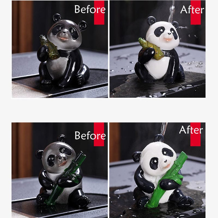 Buddha Stones Color Changing Small Cute Panda Bamboo Tea Pet Resin Home Figurine Decoration