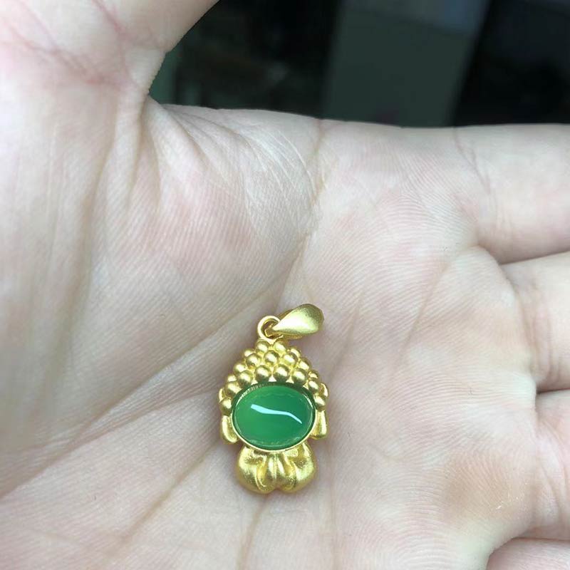 White Jade Buddha Success Pendant Necklace - Green Agate - image 8