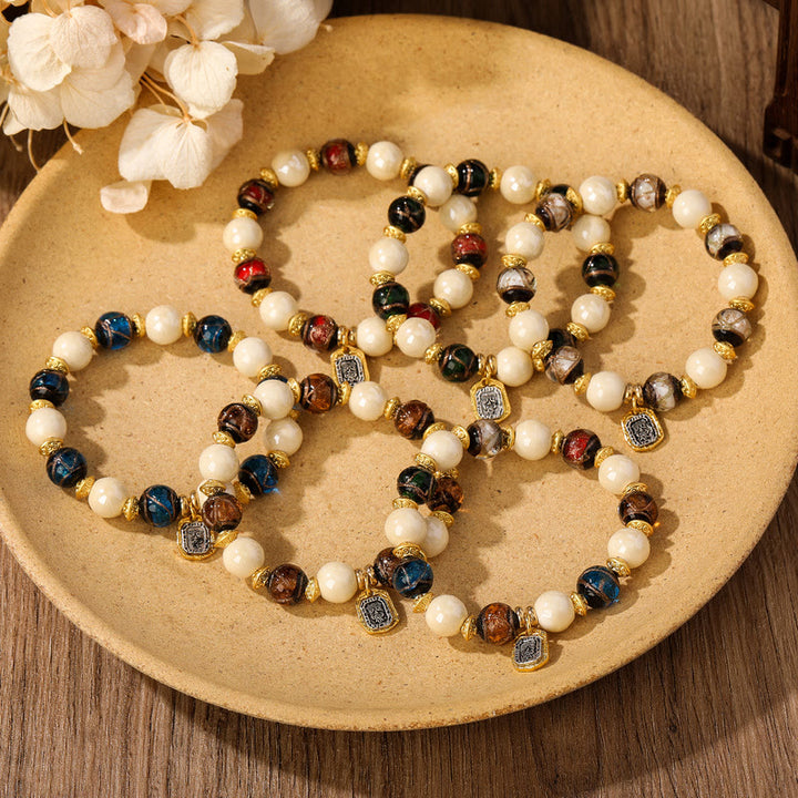 Buddha Stones Tibetan Zakiram Goddess of Wealth Charm Liuli Glass Incense Ash Porcelain Bead Protection Bracelet - image 19