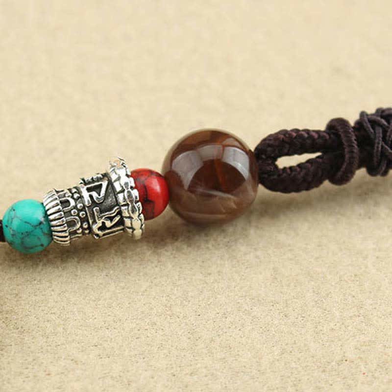 Buddha Stones Tibet God of Wealth Thangka Ebony Peace Necklace Pendant - image 17