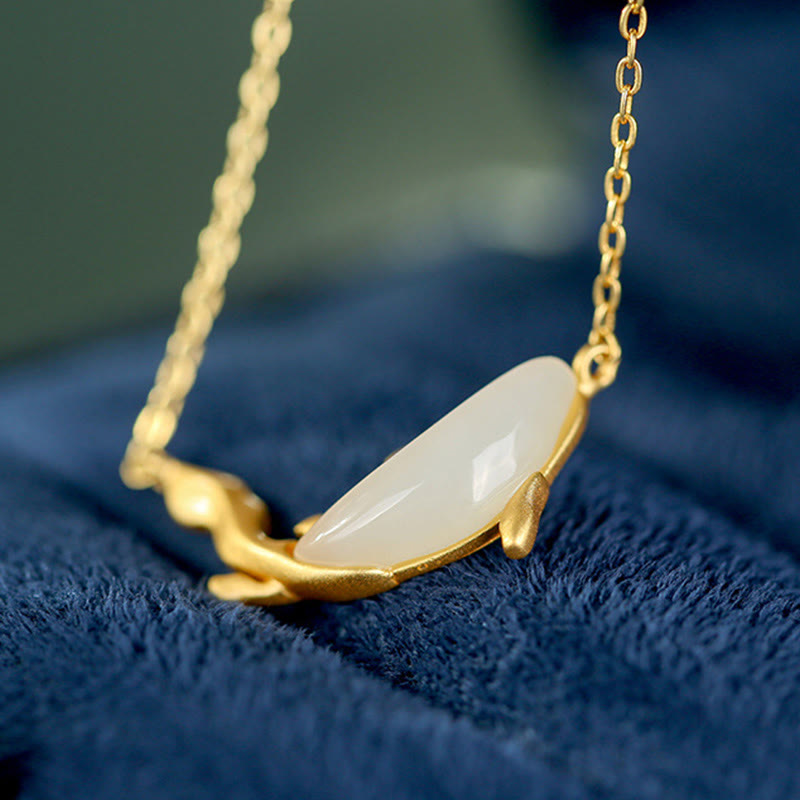 Buddha Stones 925 Sterling Silver White Jade Dolphin Luck Necklace Pendant - image 6