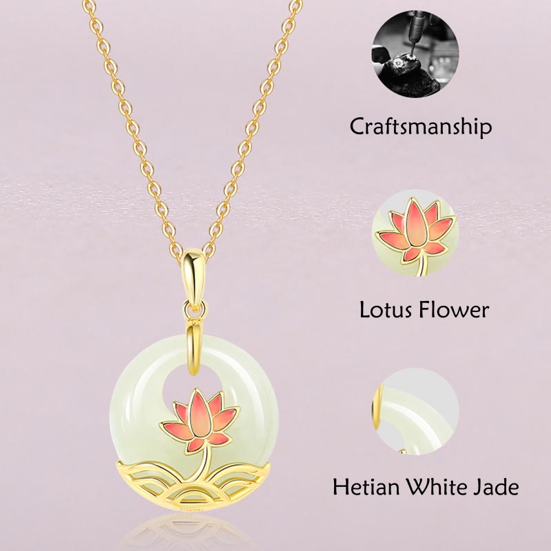 Buddha Stones 925 Sterling Silver Hetian White Jade Lotus Flower Blessing Necklace Pendant - image 6