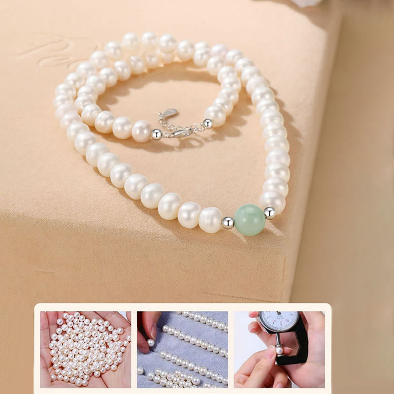 Buddha Stones 925 Sterling Silver Natural Pearl Jade Healing Necklace Bracelet Earrings With Gift Box - image 9