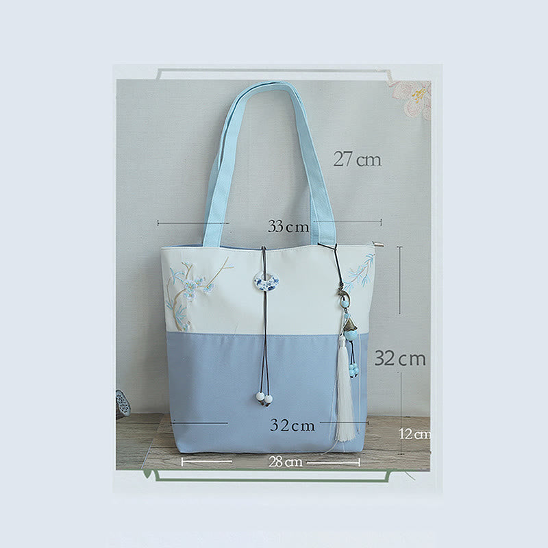 Pear Flower Plum Peach Blossom Bamboo Embroidery Canvas Large Capacity Shoulder Bag Tote Bag - image 27