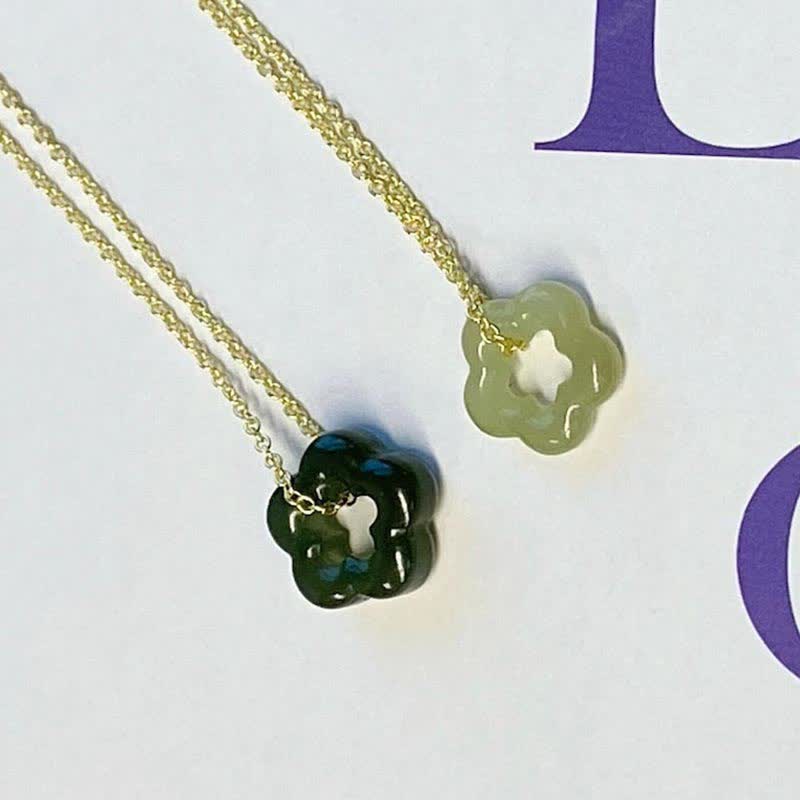 Buddha Stones Dainty Hetian Jade Cyan Jade Luck Floral Charm Necklace Pendant - image 15