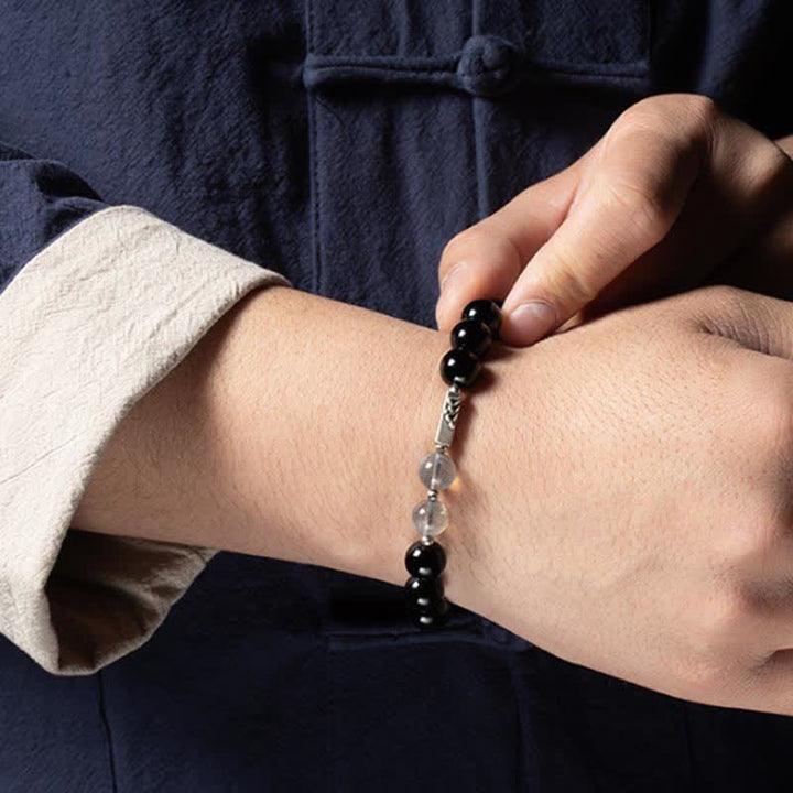 925 Sterling Silver Obsidian Moonstone Strength Couple Bracelet - image 8