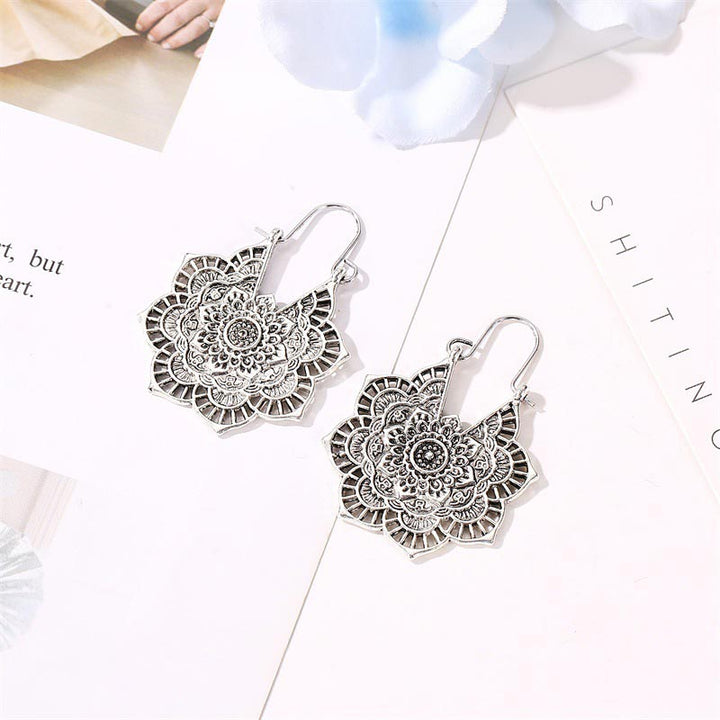 Buddha Stones Tibetan Lotus Engraving Copper Blessing Drop Earrings - image 7