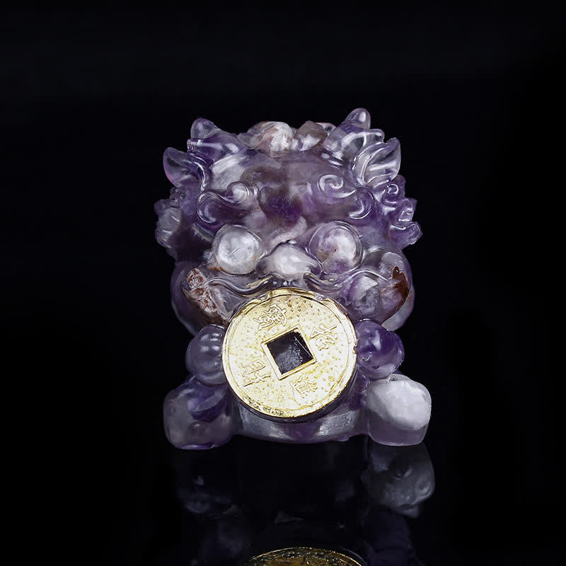 Buddha Stones Handmade Cute PiXiu Gold Coin Crystal Fengshui Energy Wealth Fortune Home Decoration - amethyst - image 18