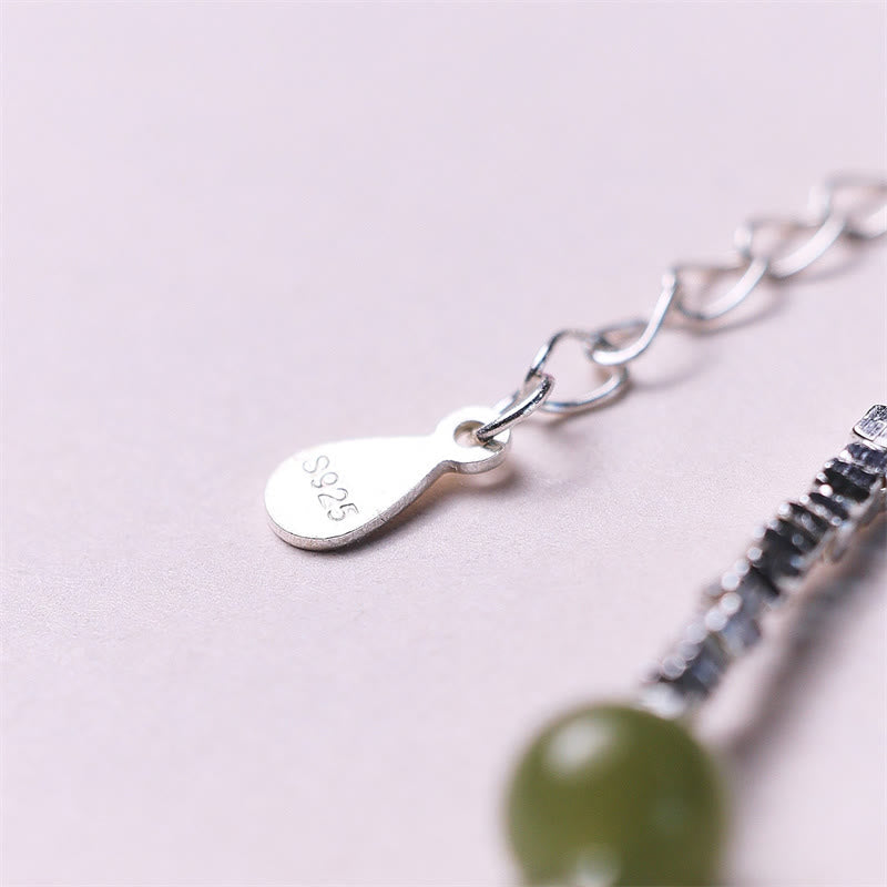 Buddha Stones 925 Sterling Silver Hetian Jade Bead Luck Chain Bracelet - image 3