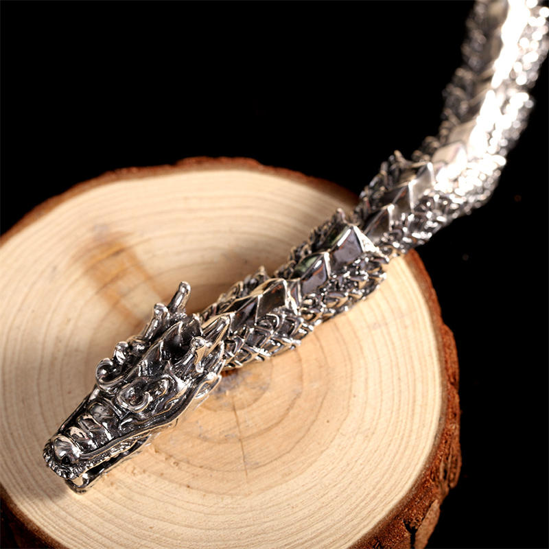 925 Sterling Silver Dragon Luck Success Bracelet Bangle - image 3