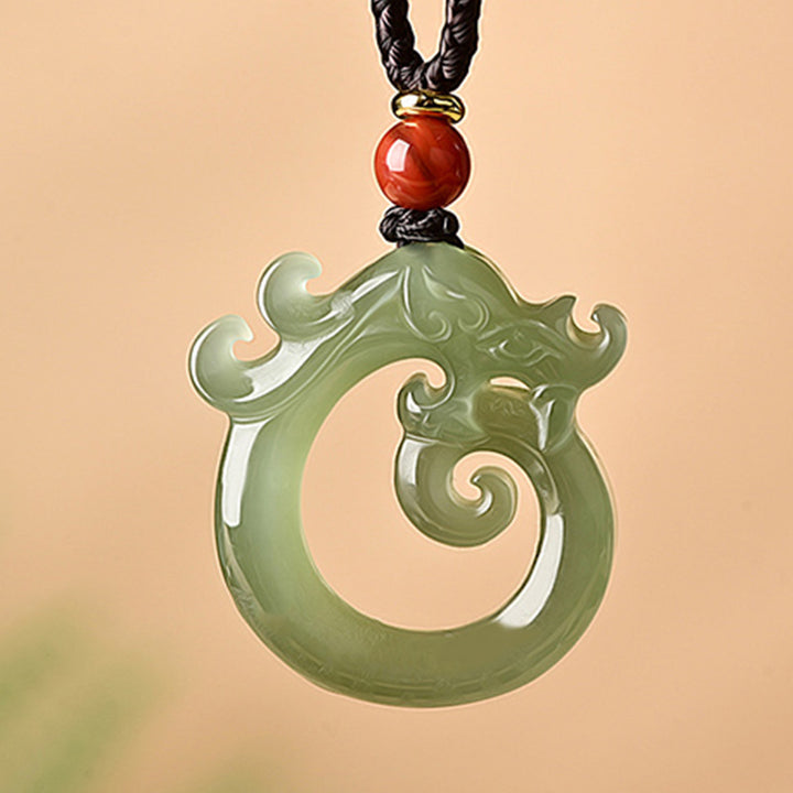 Buddha Stones White Jade Cyan Jade Dragon Protection Necklace String Pendant - image 4