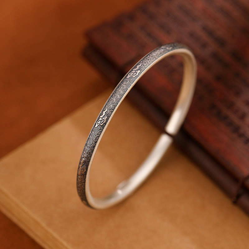 Buddha Stones Vintage 999 Sterling Silver Auspicious Clouds Design Luck Bracelet Bangle - image 3