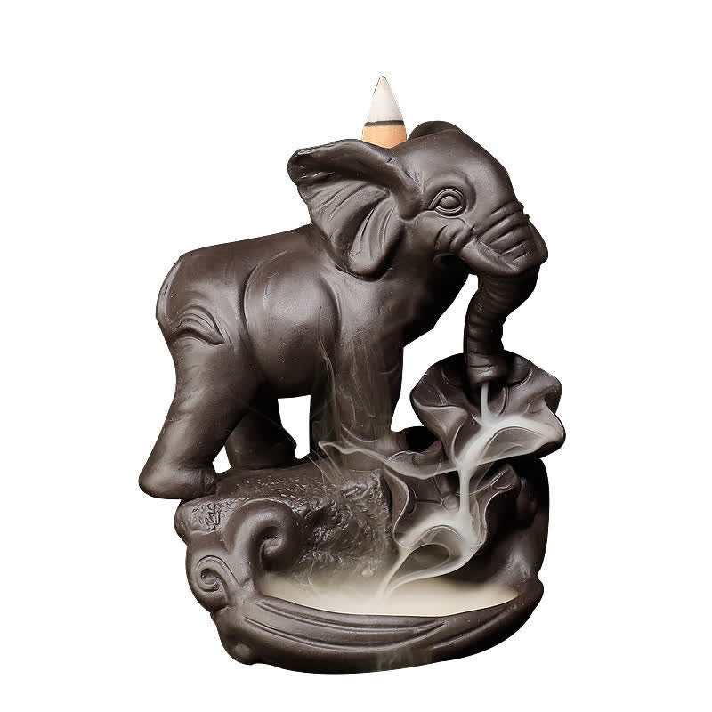 Tibetan Elephant Purple Clay Backflow Smoke Fountain Peace Healing Incense Burner Decoration - image 7