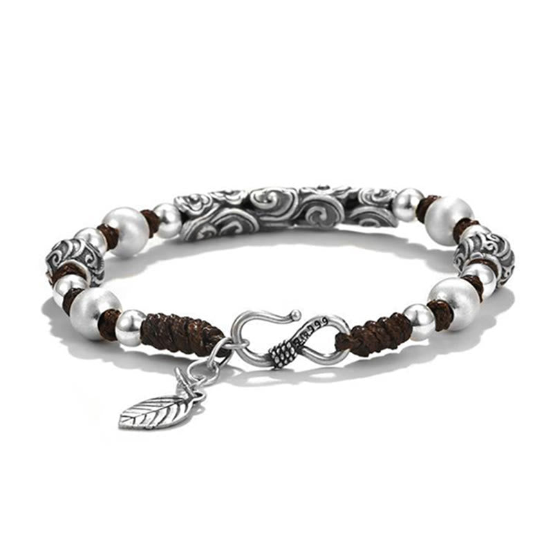 Buddha Stones Tibet Handmade Copper 999 Sterling Silver Auspicious Cloud Wealth String Bracelet