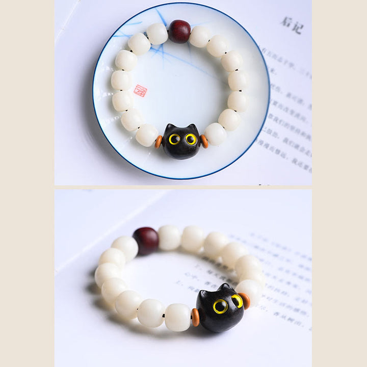 Buddha Stones Natural Bodhi Seed Small Leaf Red Sandalwood Ebony Wood Cute Lucky Cat Wisdom Bracelet - image 15