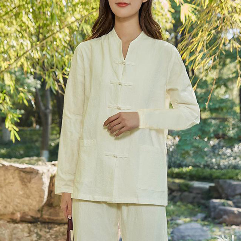 Spiritual Zen Practice Yoga Meditation Prayer Uniform Cotton Linen Clothing Women's Set - Beige - US18，UK/AU22，EU50 (6XL) - image 13