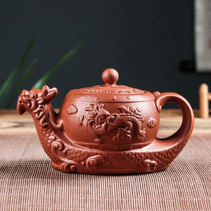 Vintage Dragon Auspicious Clouds Purple Clay Ceramic Teapot