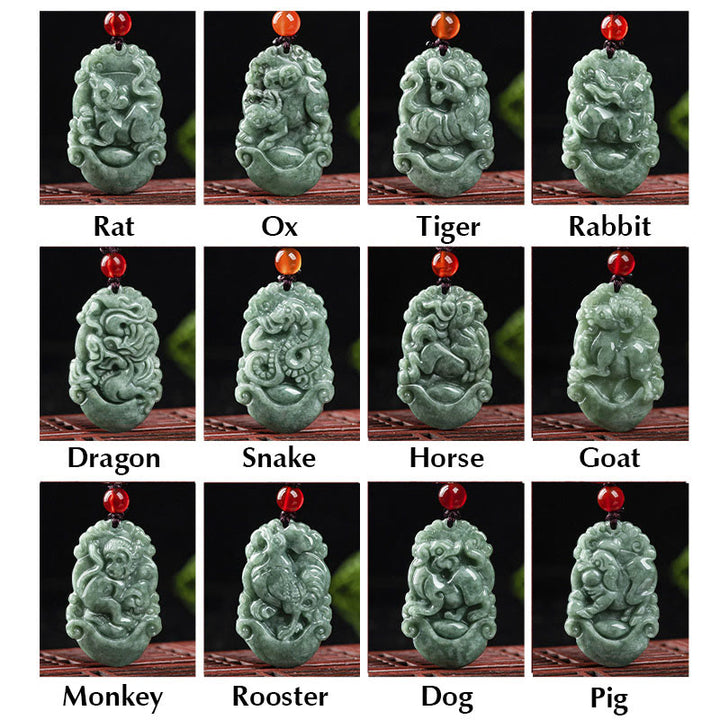 Buddha Stones Natural Jade 12 Chinese Zodiac Prosperity Necklace Pendant - image 26