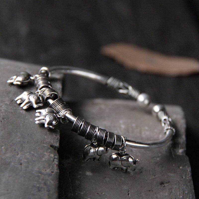 Buddha Stones 925 Sterling Silver Elephant Strength Bracelet Bangle - image 4