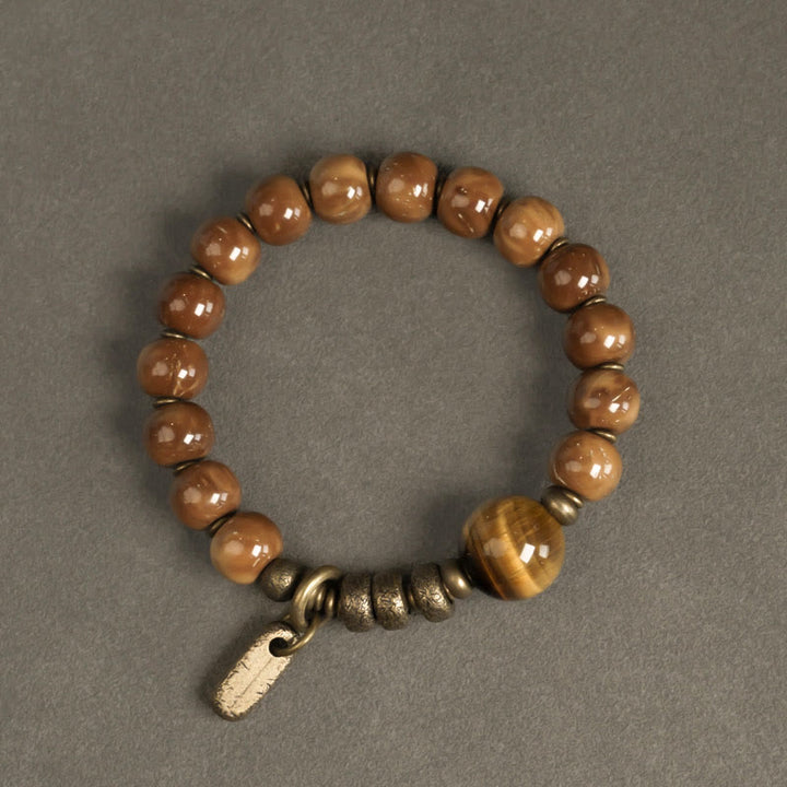 Buddha Stones Kuka Seed Tiger Eye Gold Sheen Obsidian Brass Copper Wealth Luck Bracelet - image 1