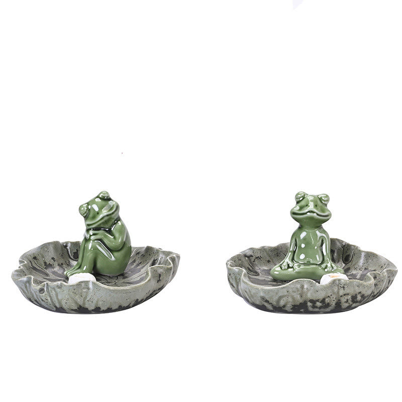 Buddha Stones Leaf Meditation Frog Pattern Healing Ceramic Incense Burner Decoration - image 10