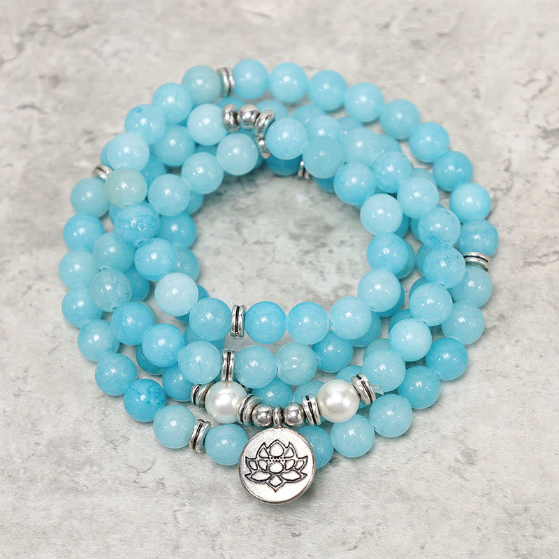 Buddha Stones Natural Amazonite Stone Healing Lotus Mala Bracelet - image 0