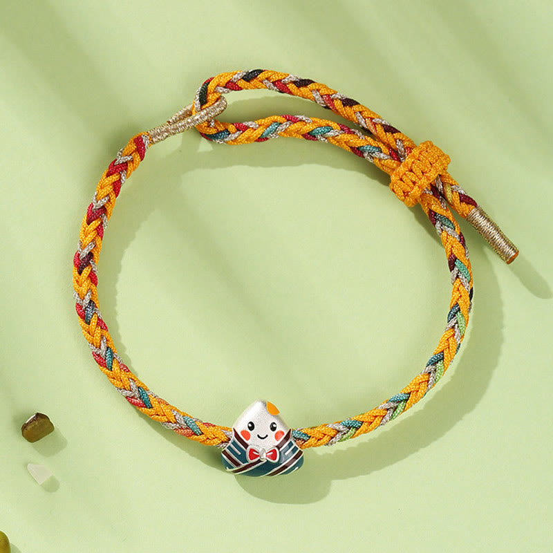 Buddha Stones 925 Sterling Silver Dragon Boat Festival Zongzi Pattern Luck Handmade Multicolored Rope Child Adult Bracelet - image 3