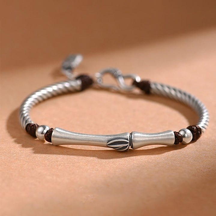 999 Sterling Silver Bamboo Pattern Cicada Luck Wealth Bracelet - 999 Sterling Silver - image 0