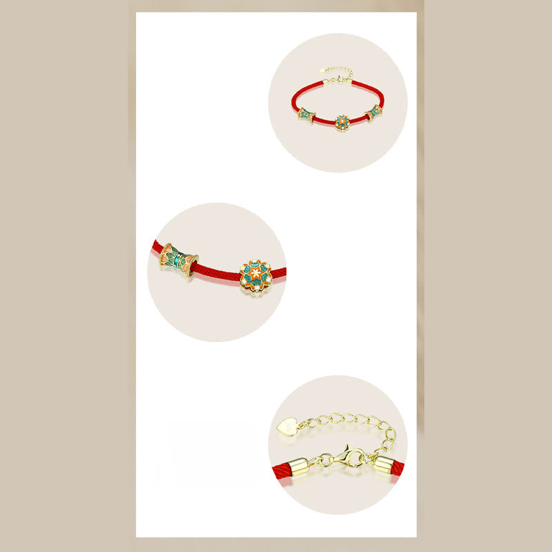 Buddha Stones Dunhuang 925 Sterling Silver Lotus Drum New Beginning Red Rope Bracelet - image 9