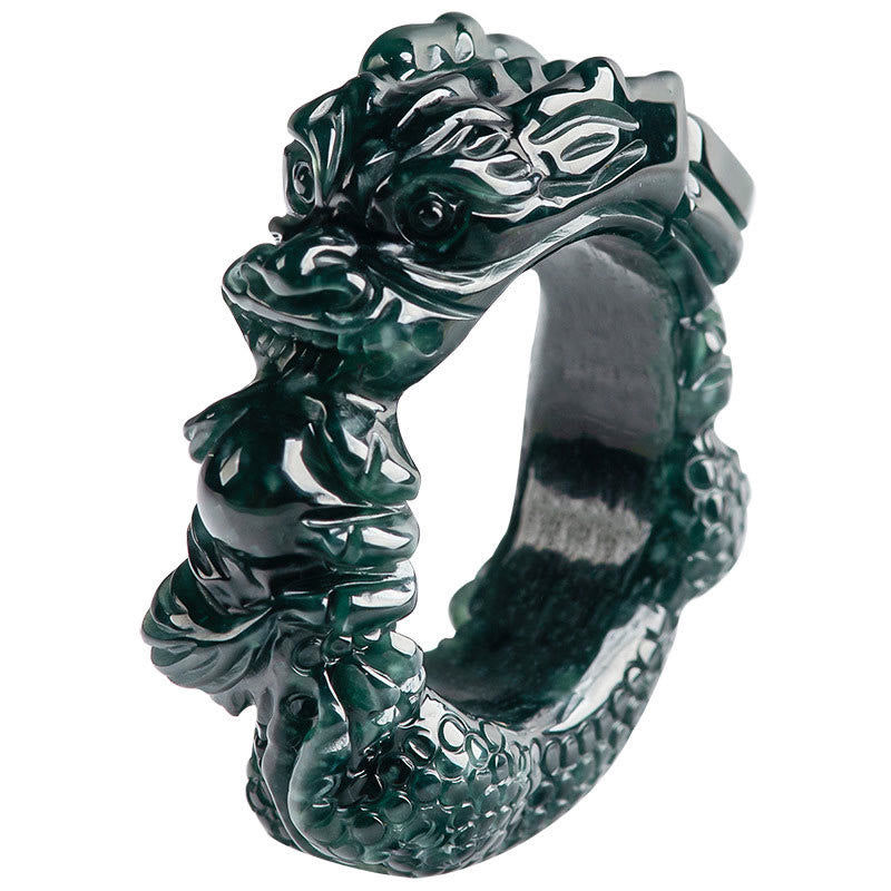 Buddha Stones Natural Cyan Jade Dragon Carved Success Ring - image 12