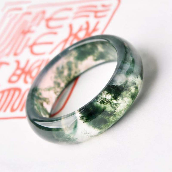 Buddha Stones Moss Agate Healing Balance Ring