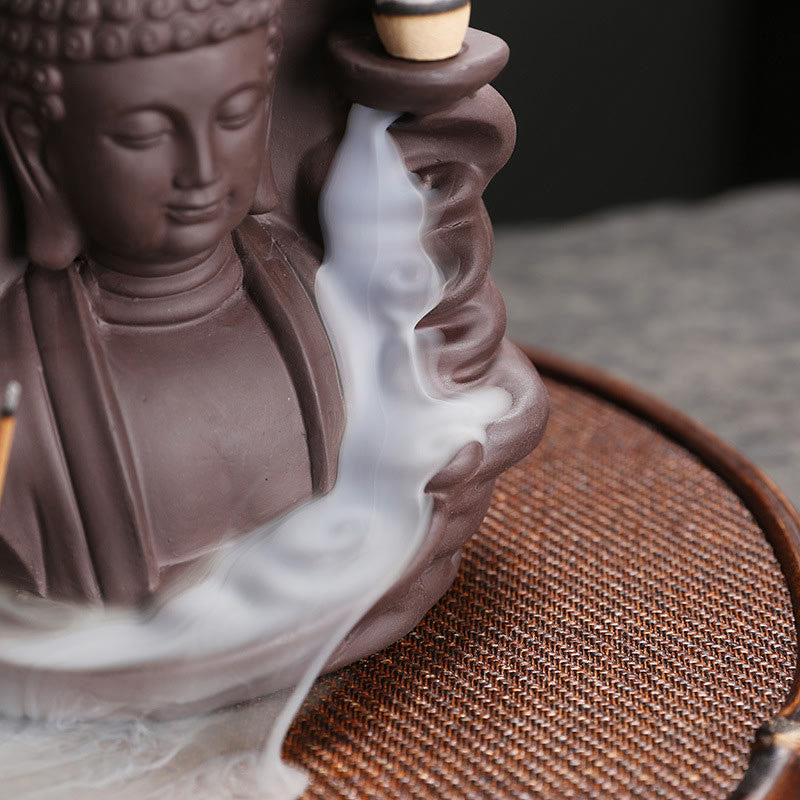 Buddha Stones Tibetan Avalokitesvara Buddha Lotus Healing Backflow Smoke Fountain Incense Burner - image 13