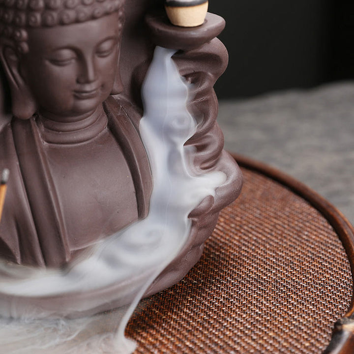 Buddha Stones Tibetan Avalokitesvara Buddha Lotus Healing Backflow Smoke Fountain Incense Burner - image 13