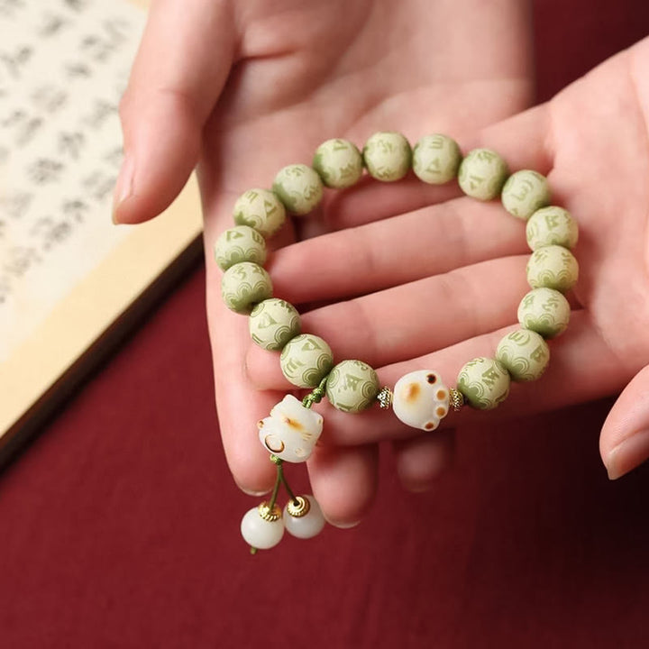 Buddha Stones Green Bodhi Seed Cat Paw Om Mani Padme Hum Engraved Wisdom Bracelet - image 8