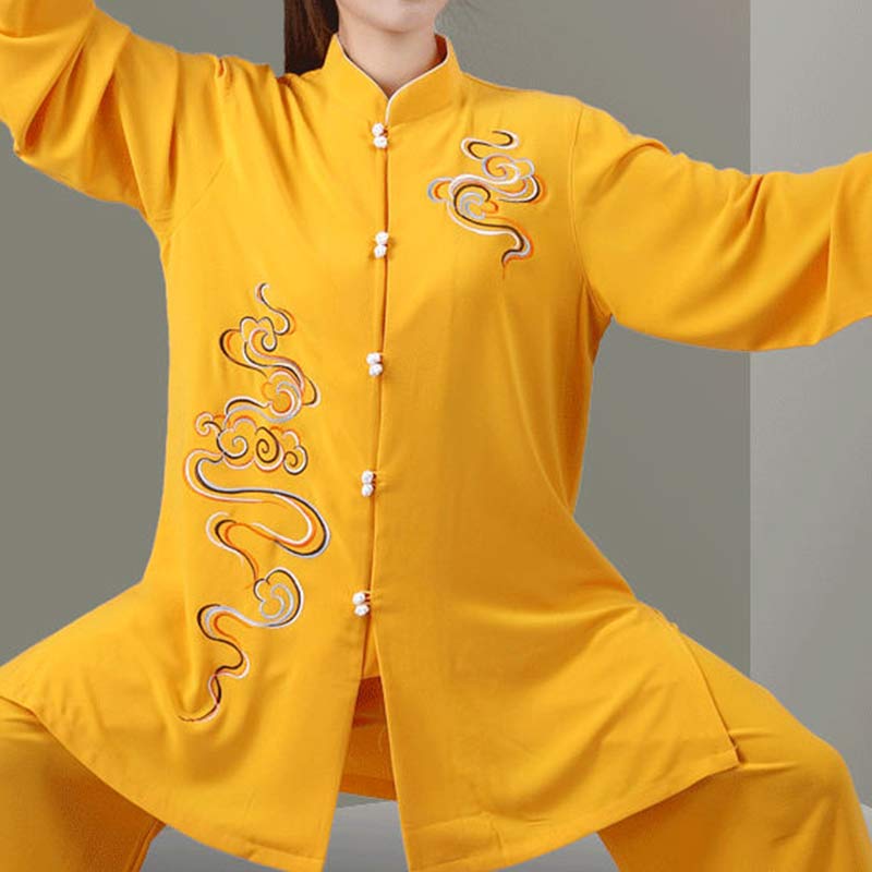 Auspicious Clouds Embroidery Meditation Prayer Spiritual Zen Tai Chi Qigong Practice Unisex Clothing Set