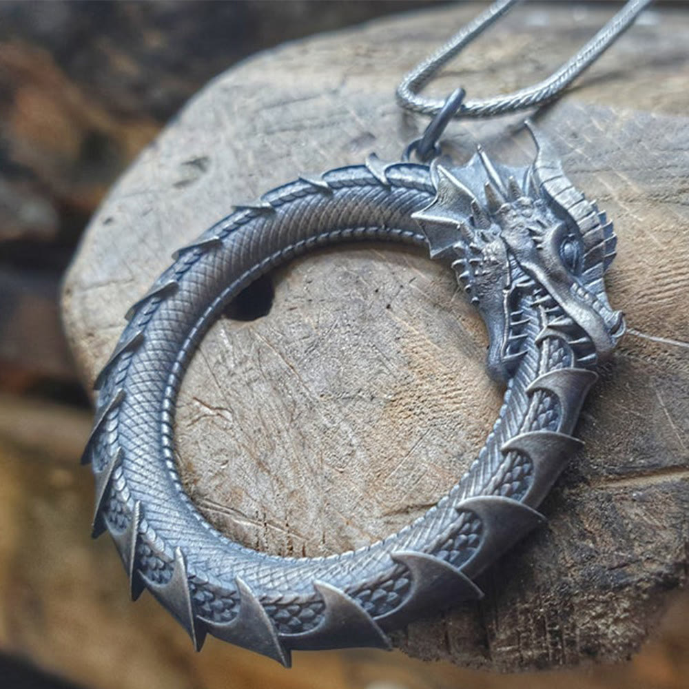 Buddha Stones Pure Tin Dragon Snake Protection Necklace Pendant - image 5