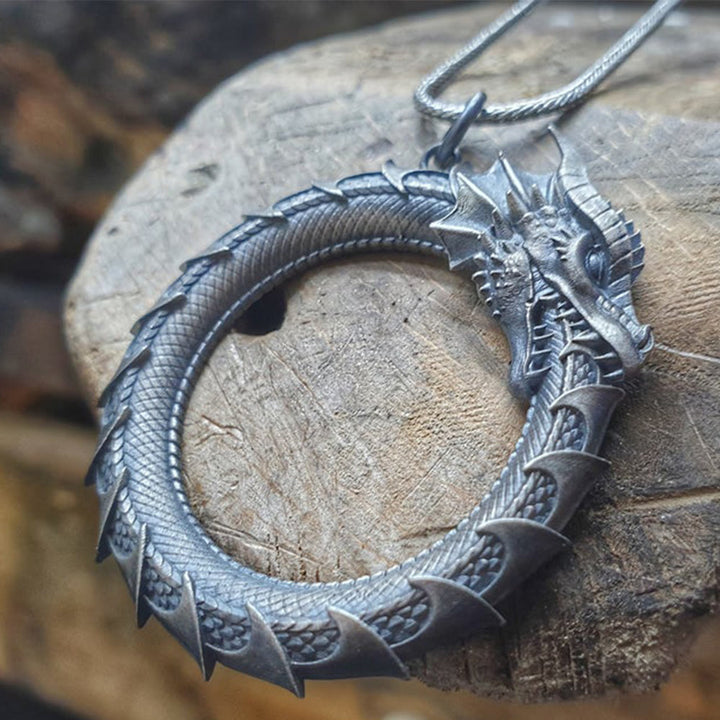 Buddha Stones Pure Tin Dragon Snake Protection Necklace Pendant - image 5