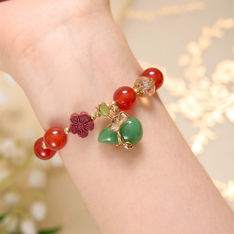 Buddha Stones Natural Red Agate Green Agate Gourd Cinnabar Flower Beads Confidence Bracelet